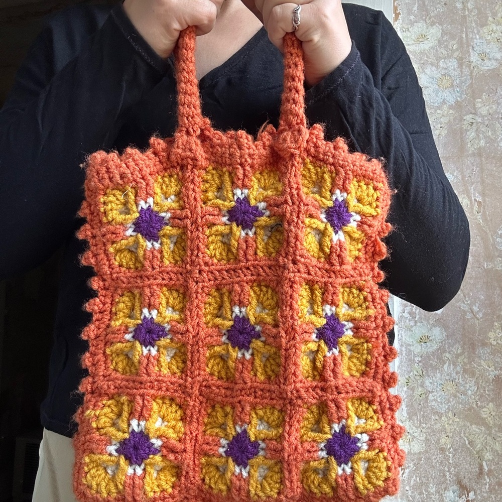 Handmade Crochet Tote Bag - Orange and Yellow